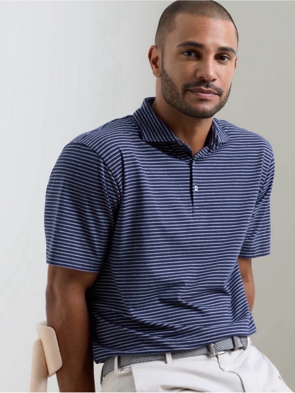 Peter Millar Polo Shirt Mens XL Navy-White Striped Short Sleeve 100% Cotton Golf